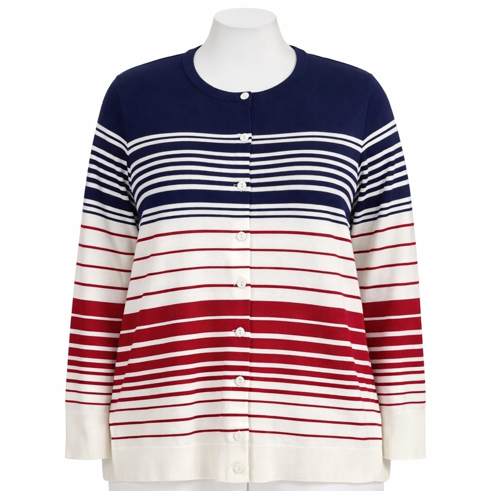 Liz & Me Striped Cardigan 3X Red White Blue Lightweight Button Front Sweater